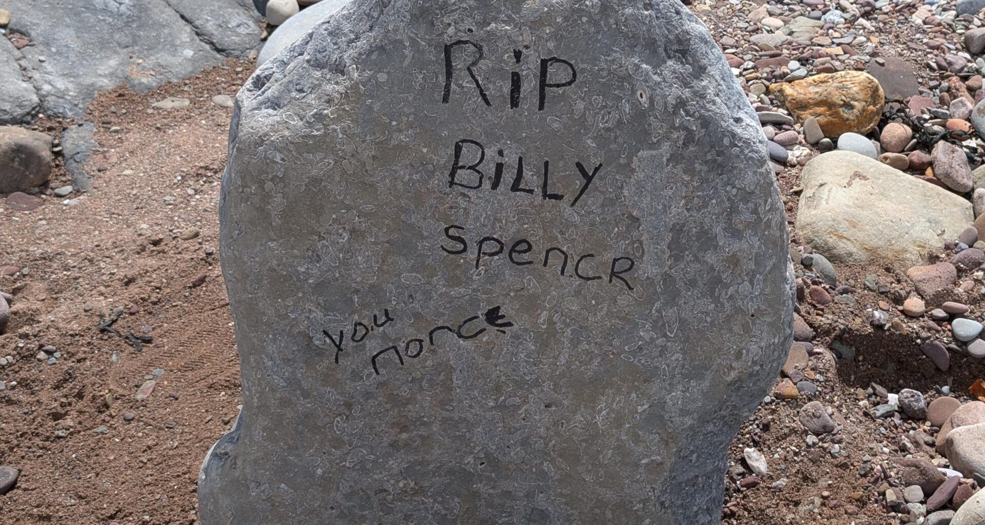 A very British headstone at the beach.