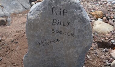 A very British headstone at the beach.