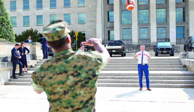 Marine, NFL Rookie Rayuan Lane visits Pentagon, meets Defense Secretary