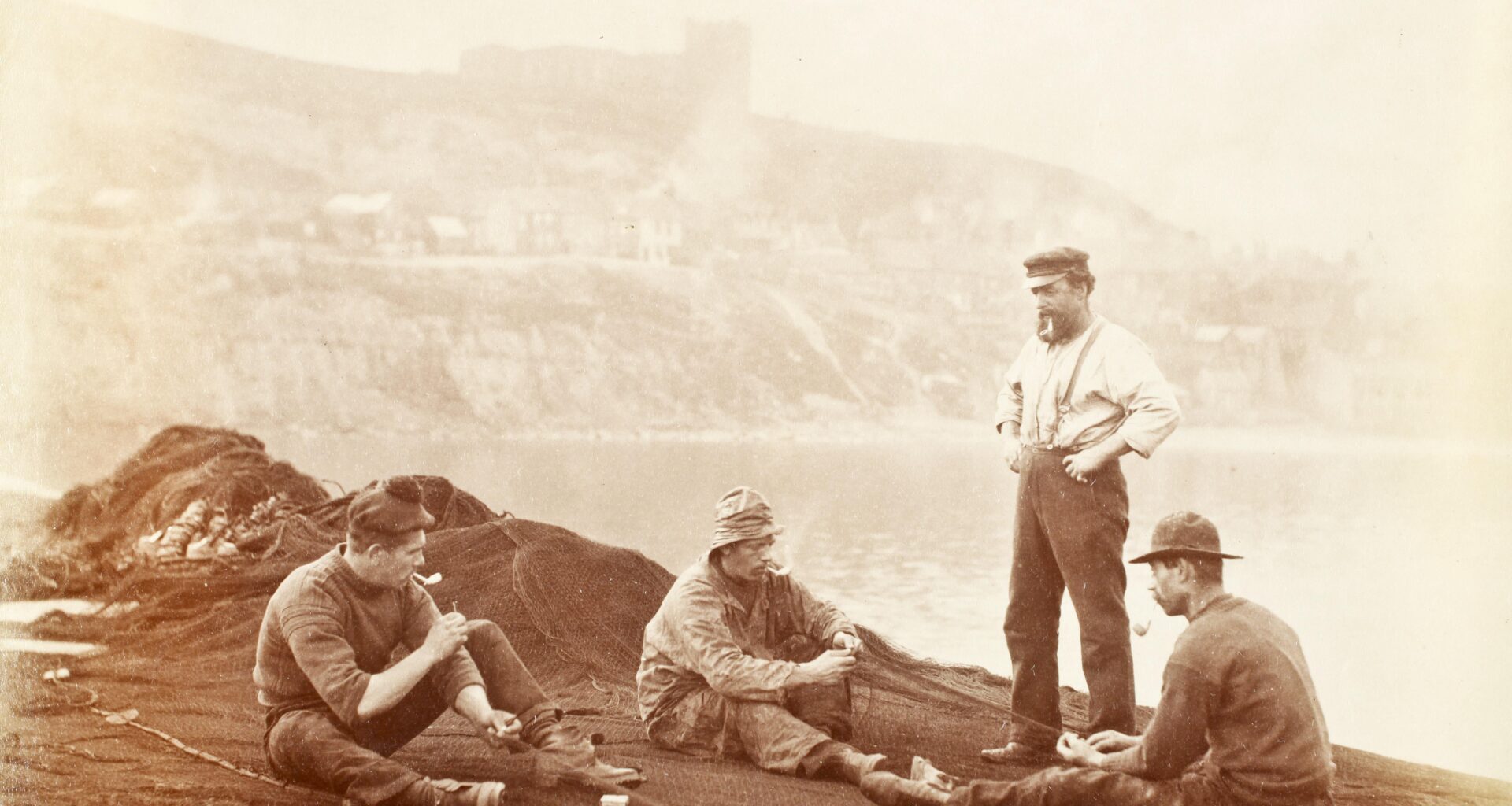 "Mending The Nets", Whitby taken by Francis Meadow Sutcliffe (1890)