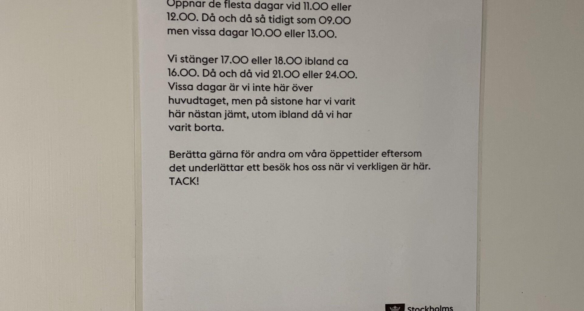 Tack för tydligheten Stockholms stad!