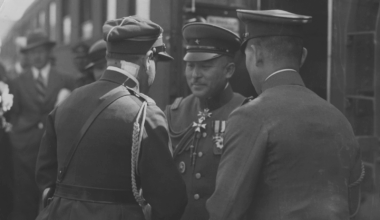 Col. Masataka Yamawaki, a military attache to Poland being warmly welcomed by Polish officers at the train station in Warsaw, 1934. Notice the Polish medals he is wearing.