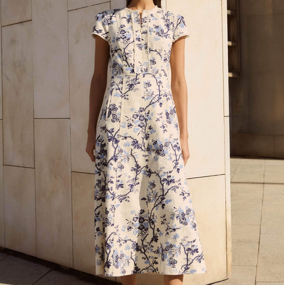 Cotton Modern Botanical Print Midi Dress