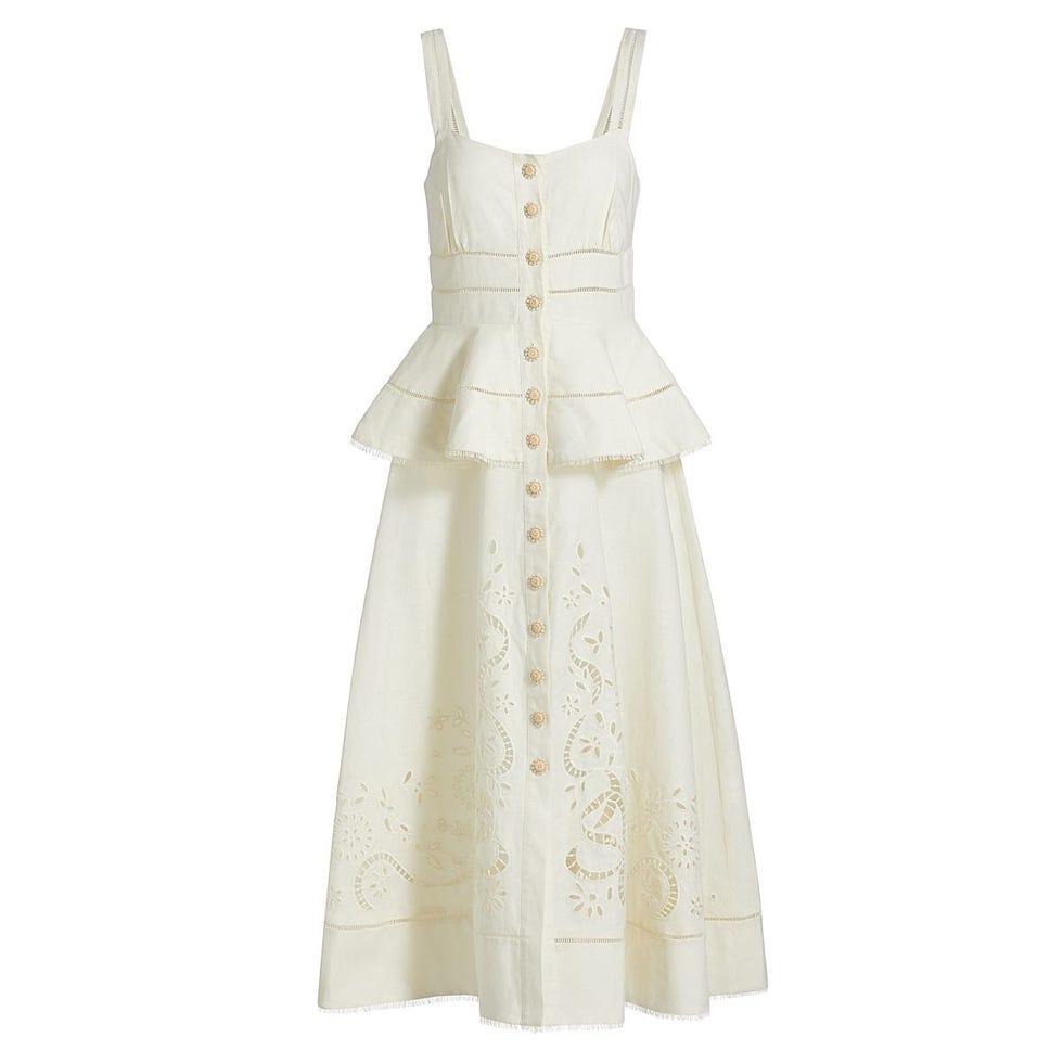 Lace Linen-Cotton Peplum Midi-Dress