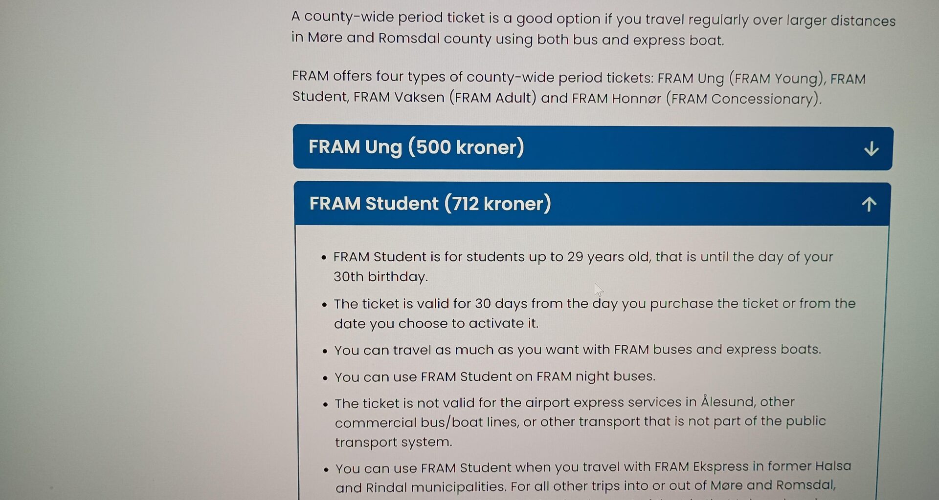 FRAM More og Romsdal student discount - (Alesund)