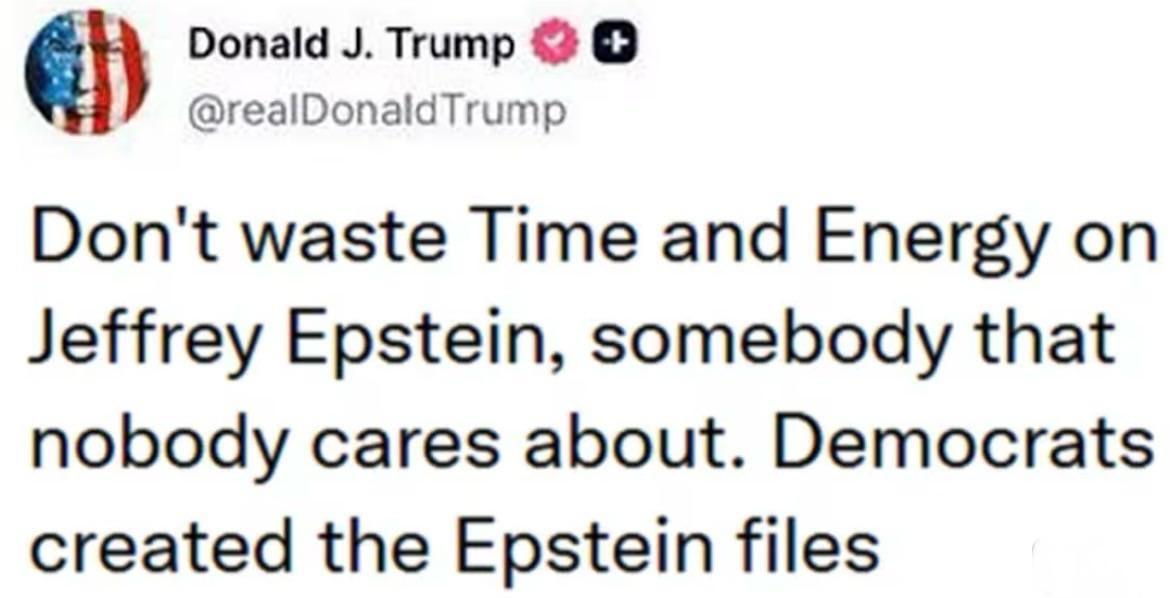 Trump is still pushing tha narrative of the epstein case being obsolete now.