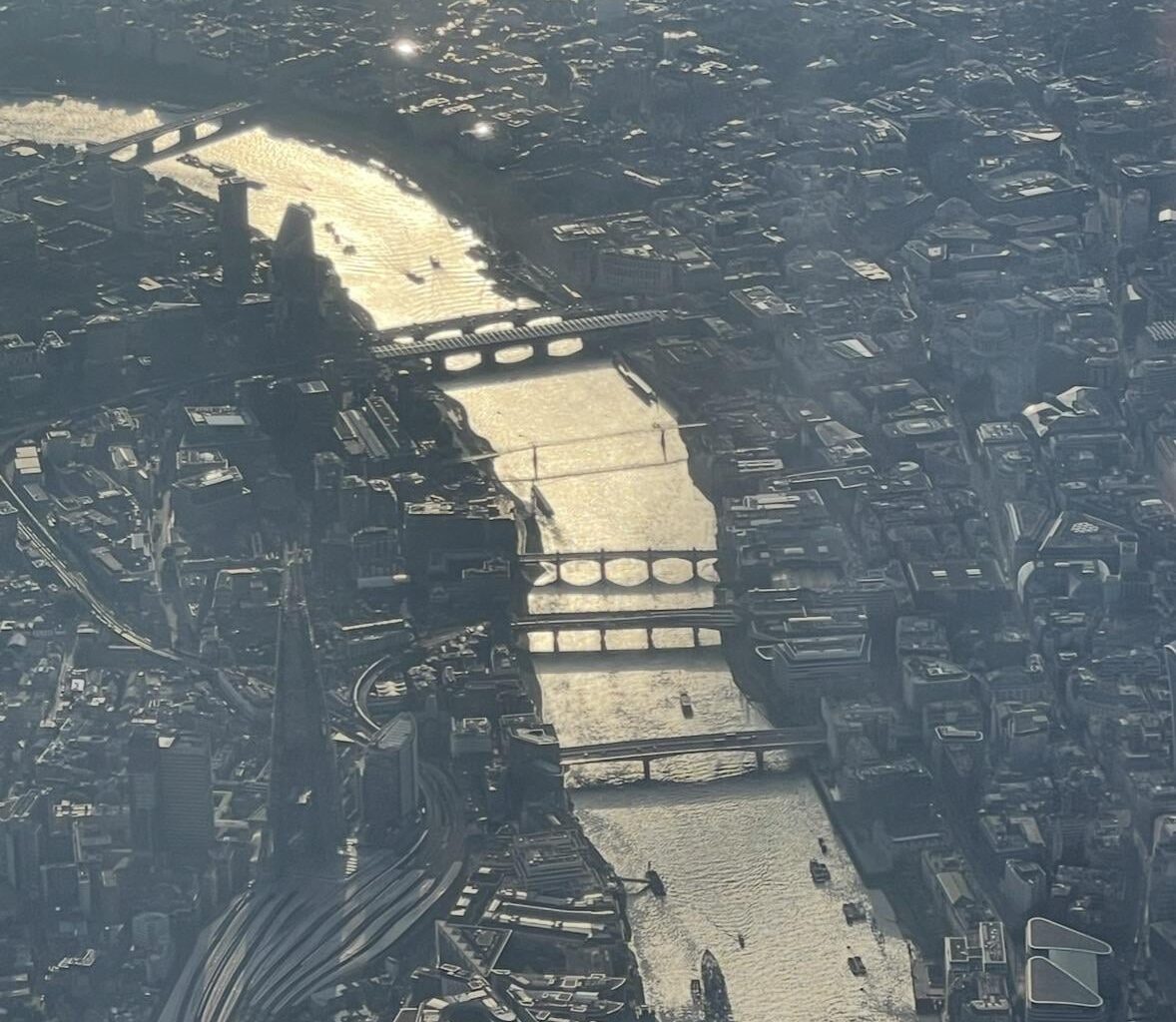 Aerial shot of six London bridges from my plane