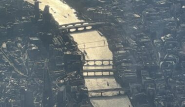 Aerial shot of six London bridges from my plane