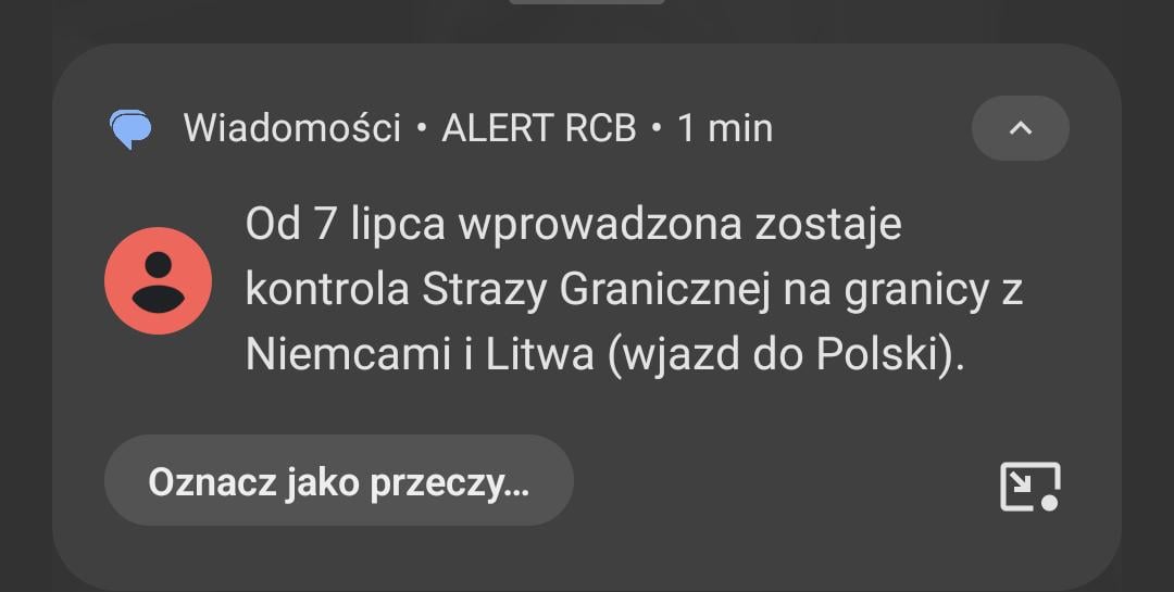 Alert RCB o kontrolach granicznych