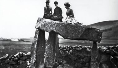 Victoriana Era ladies posing on top of Legananny Dolmen, Castlewellan, 1895