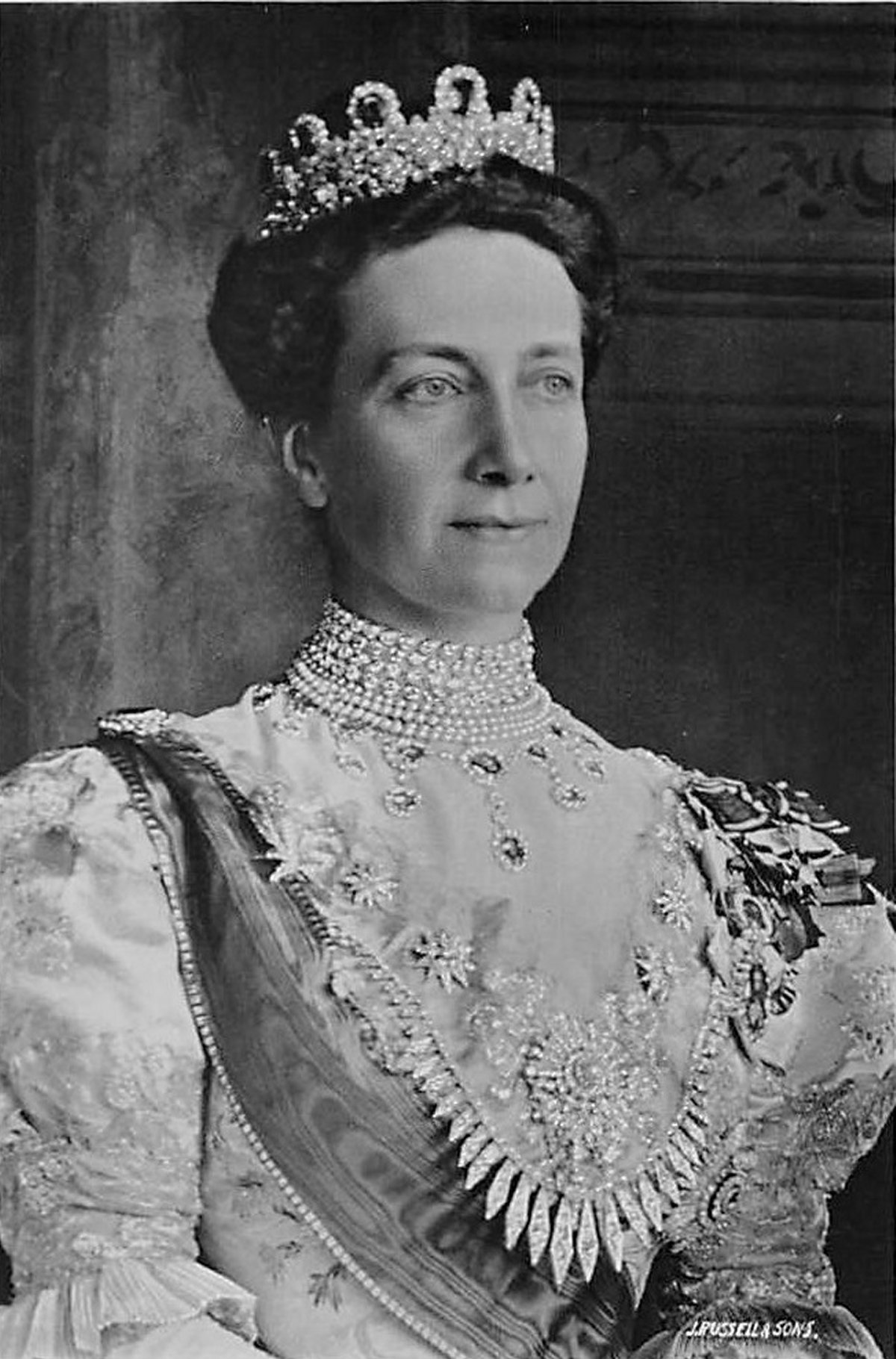 Crown Princess Victoria of Sweden is photographed on the day of the wedding of her son, Prince Gustaf, to Princess Margaret of Connaught in Windsor on June 15, 1905 (Wikimedia Commons)