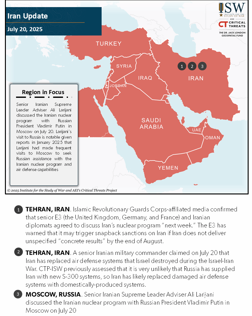 Iran Update, July 20, 2025
