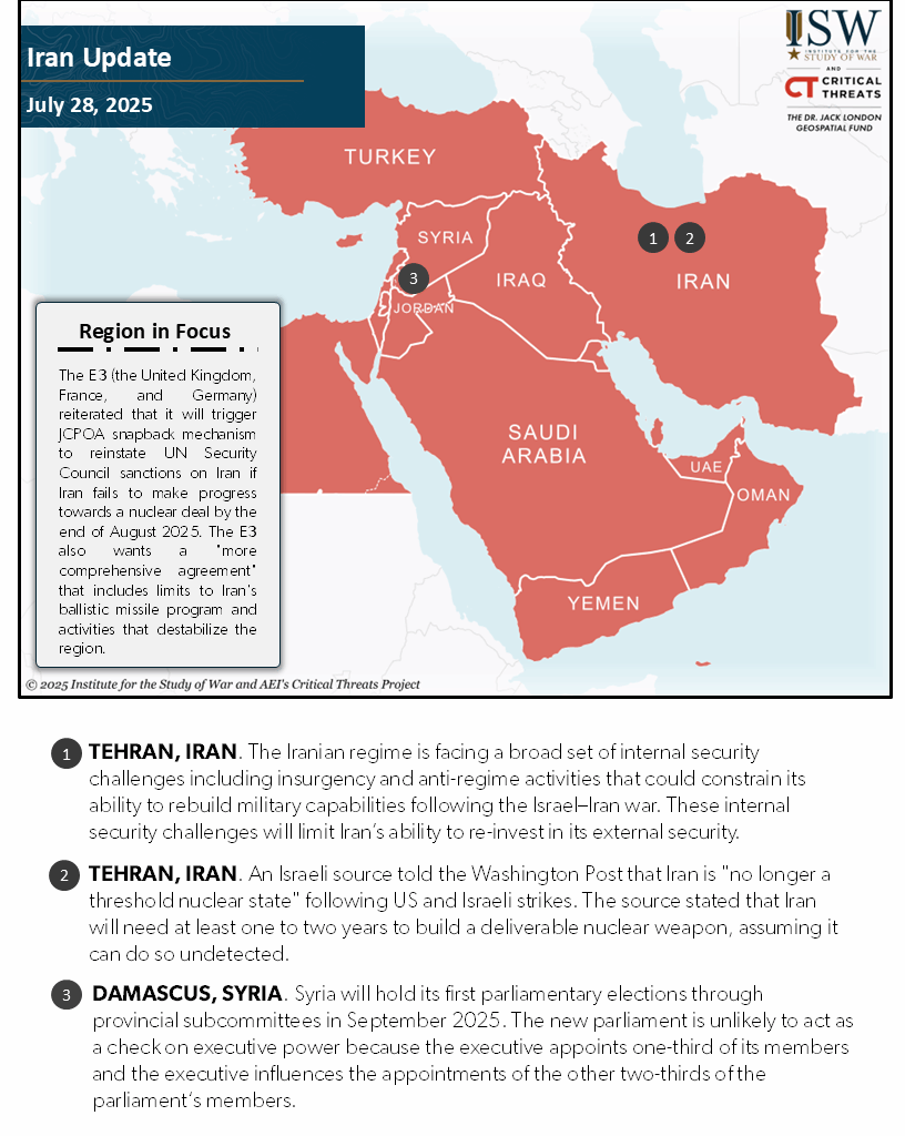 Iran Update, July 28, 2025