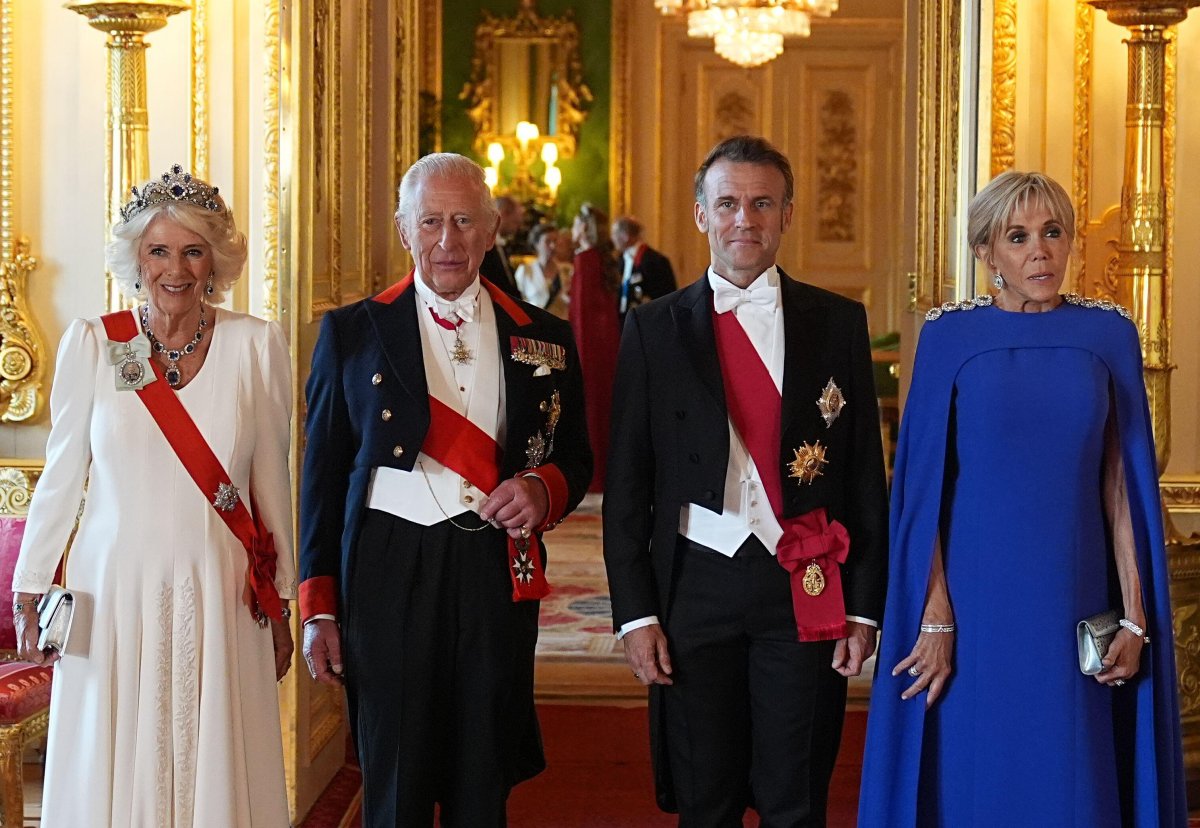 King Charles III and Queen Camilla host a state banquet in honor of the President of France at Windsor Castle on July 8, 2025 (Aaron Chown/PA Images/Alamy)