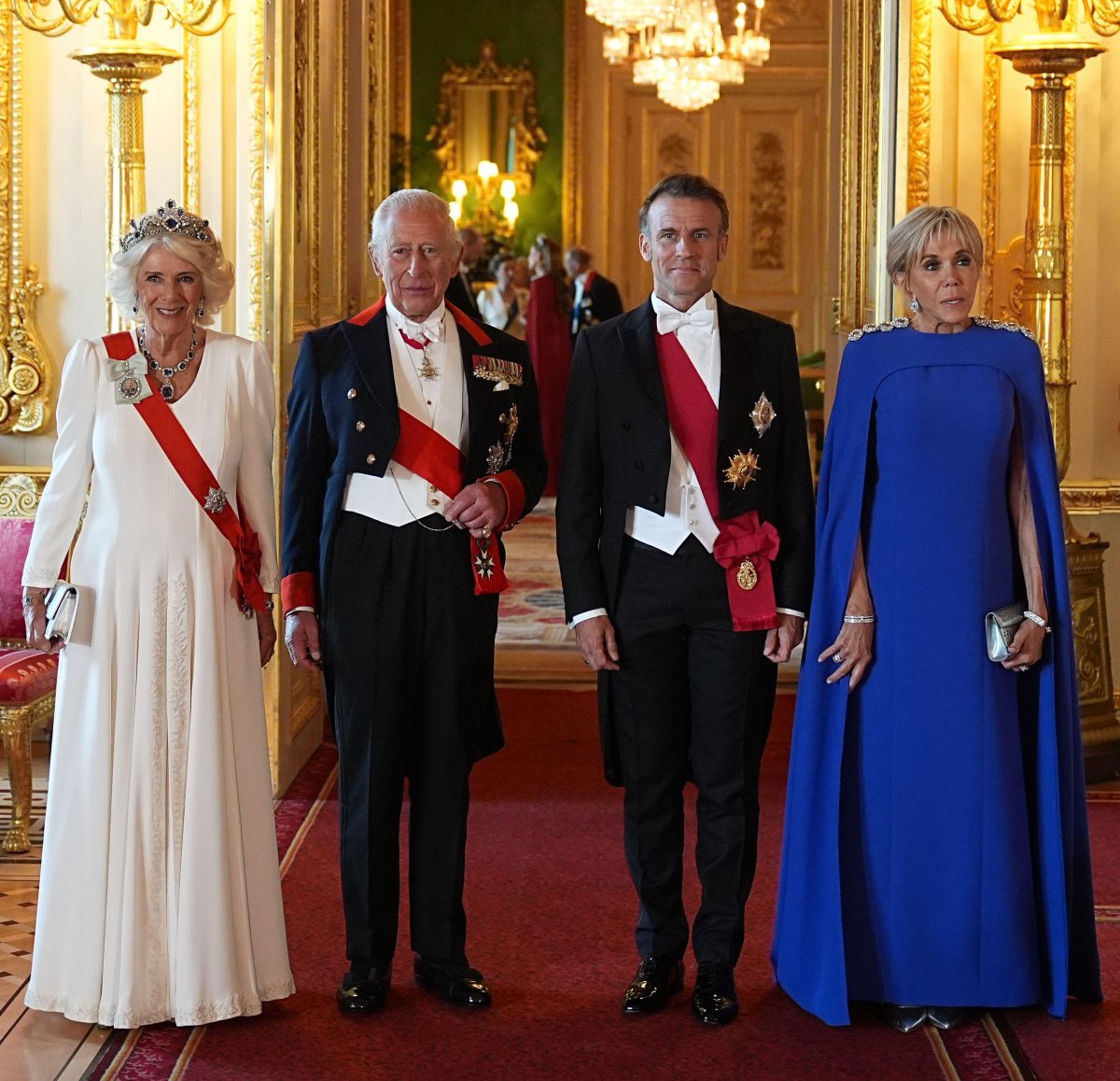 King Charles III and Queen Camilla host a state banquet in honor of the President of France at Windsor Castle on July 8, 2025 (Aaron Chown/PA Images/Alamy)
