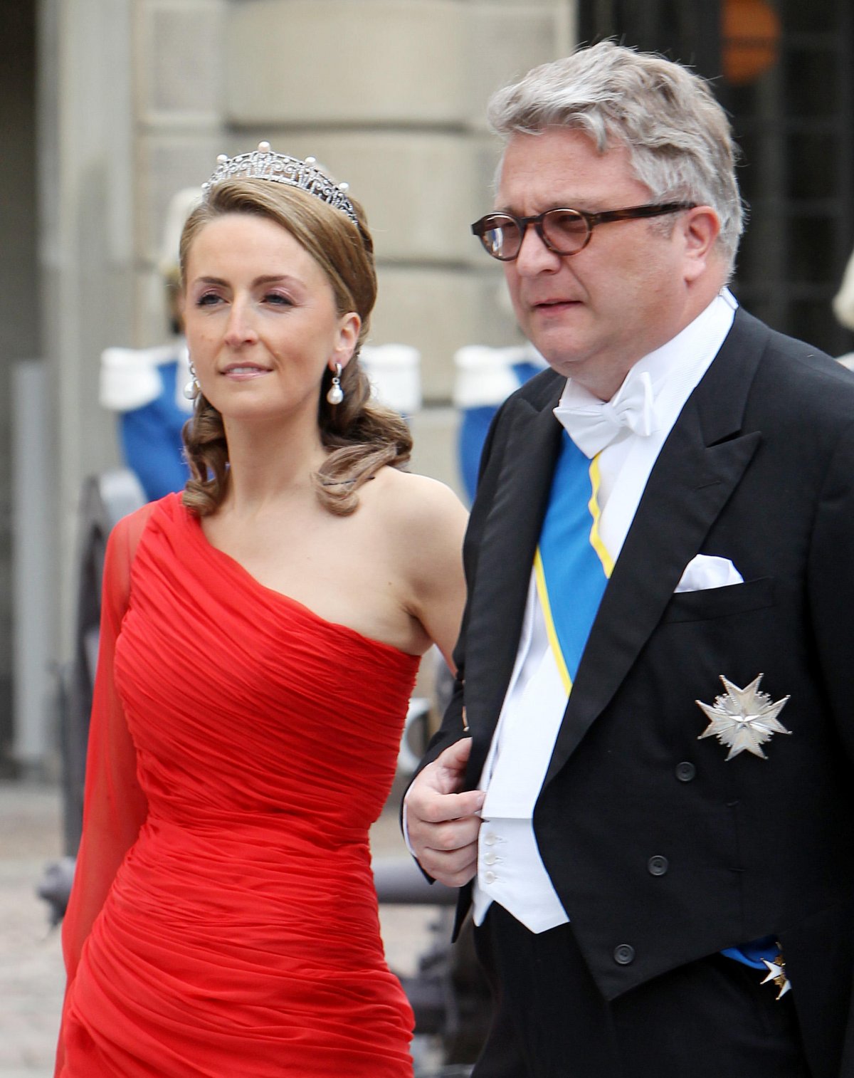 Prince Laurent and Princess Claire of Belgium attend the wedding of Crown Princess Victoria and Prince Daniel of Sweden in Stockholm on June 19, 2010 (Patrick van Katwijk/DPA Picture Alliance/Alamy)