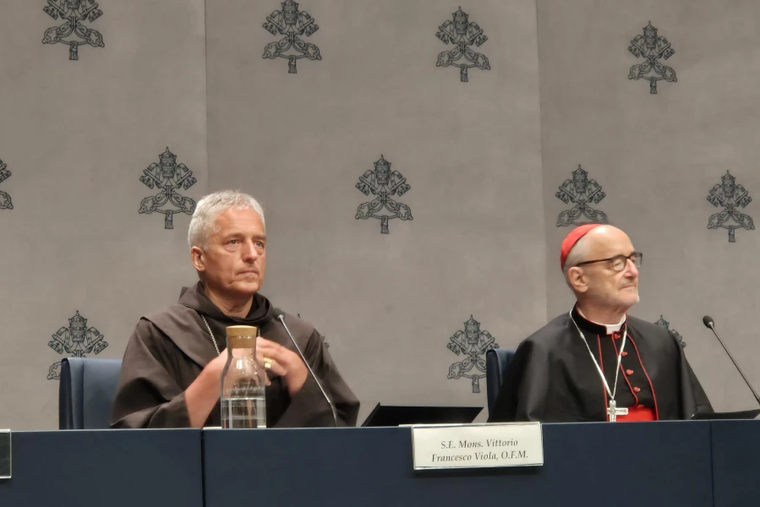 Cardinal Michael Czerny, SJ (right), leads a press conference announcing the Mass for the Care of Creation at the Vatican on Thursday, July 3, 2025.