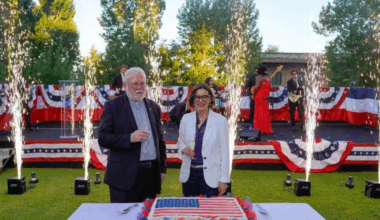 Archbishop Paul Richard Gallagher, the Vatican secretary for relations of states, and Laura Hochla, chargé d’affaires of the U.S. Embassy to the Holy See, addressed the crowd at Villa Richardson on June 30, 2025, in Rome, where the Fourth of July was celebrated this year with a special milestone: the recent election of the first pope born and raised in the United States.