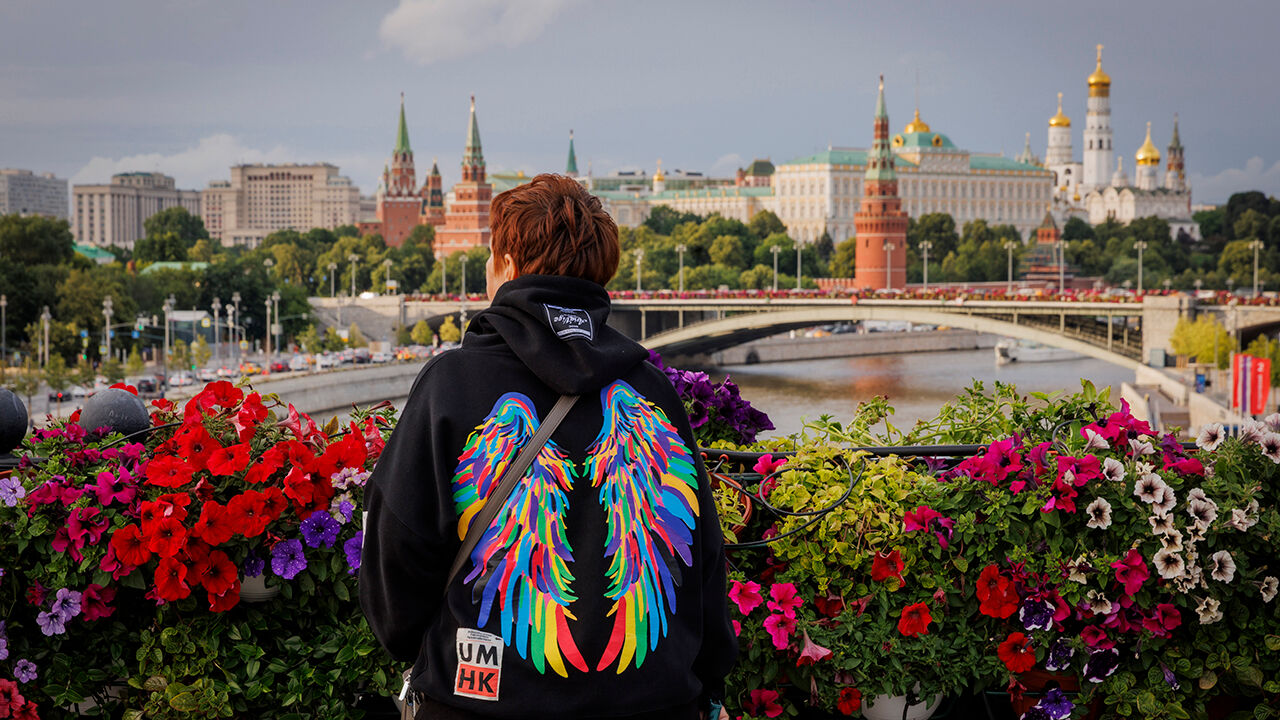 Flowers on a bridge in Moscow, part of the Summer in Moscow event