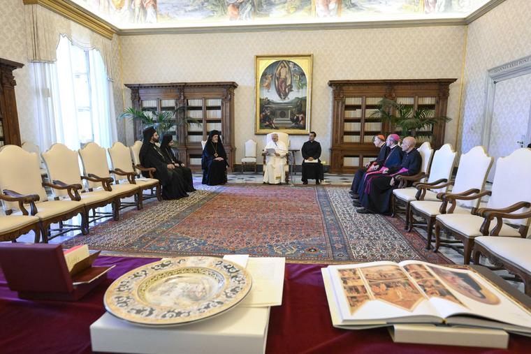 Pope Leo XIV meets with the delegation of the Ecumenical Patriarchate of Constantinople on June 28, 2025, at the Vatican.
