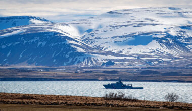 Icelandic Coast Guard offshore patrol vessel steams through Whale Bay, Iceland during exercise Northern Viking 22