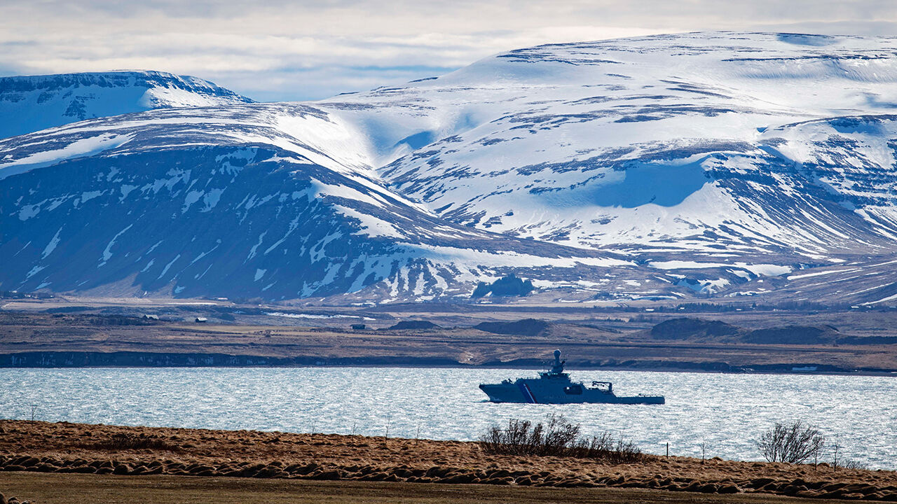 Icelandic Coast Guard offshore patrol vessel steams through Whale Bay, Iceland during exercise Northern Viking 22