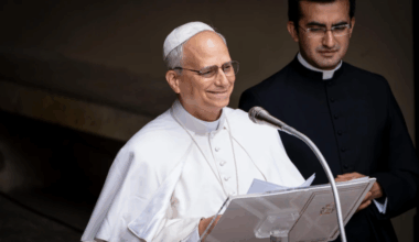 Pope Leo XIV addresses the crowd at the Angelus on July 13, 2025, at the papal estate of Castel Gandolfo.