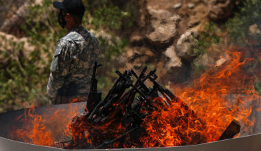 A group of PKK destroy weapons in northern Iraq