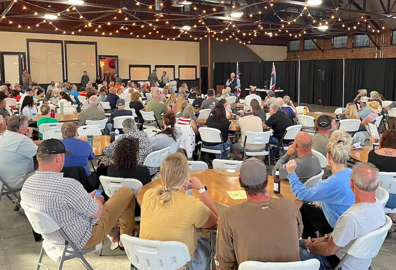 Midwest Republican Rep. Bill Allemand speaks at a town hall meeting in Bar Nunn regarding Radiant Industries’ plans to manufacture nuclear microreactors.