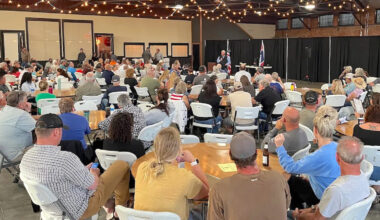 Midwest Republican Rep. Bill Allemand speaks at a town hall meeting in Bar Nunn regarding Radiant Industries’ plans to manufacture nuclear microreactors.