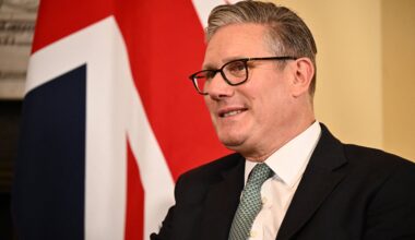 Britain's Prime Minister Keir Starmer smiles during a meeting with Germany's Chancellor Friedrich Merz inside 10 Downing Street in London on July 17, 2025.