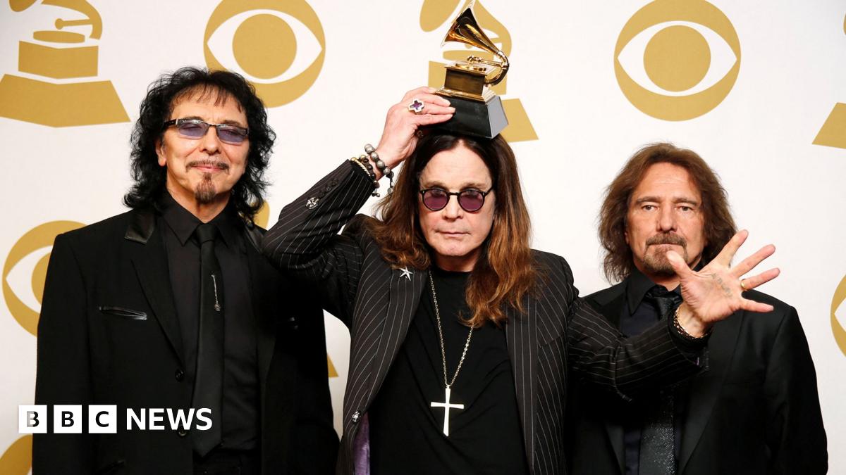Ozzy Osbourne is seen on a screen as he performs at the Black Sabbath's farewell show