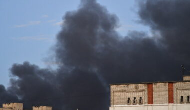 The smoke clouds rise in the sky after the overnight attack in Lviv, Ukraine, 12 July 2025, amid the Russian invasion.