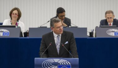 STRASBOURG: EU Commissioner for Trade and Economic Security, Interinstitutional relations and Transparency Maros Sefcovic speaks during a plenary session at the European Parliament, in Strasbourg.-- AFP