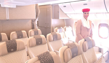 Premium economy seats aboard an Emirates Boeing 777-300ER [PARK YOUNG-WOO]