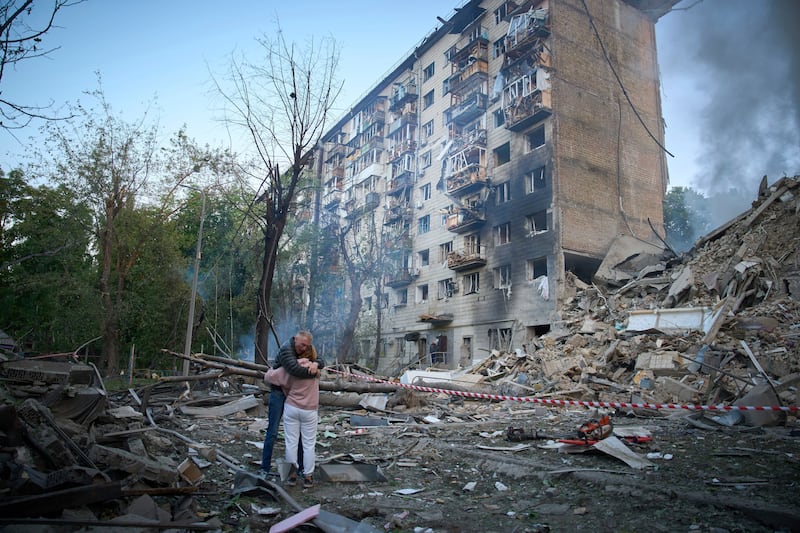 A damaged apartment building in Kyiv (Efrem Lukatsky/AP)