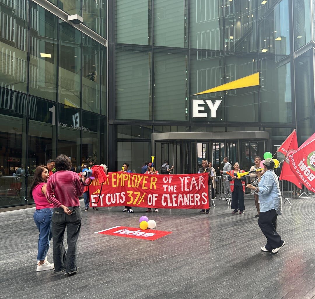 Protests in front of EY London Bridge