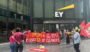 Protests in front of EY London Bridge