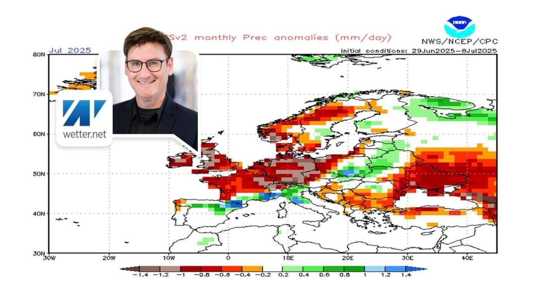 Das CFS-Modell der NOAA rechnet in Mitteleuropa mit einem sehr trockenen Juli.