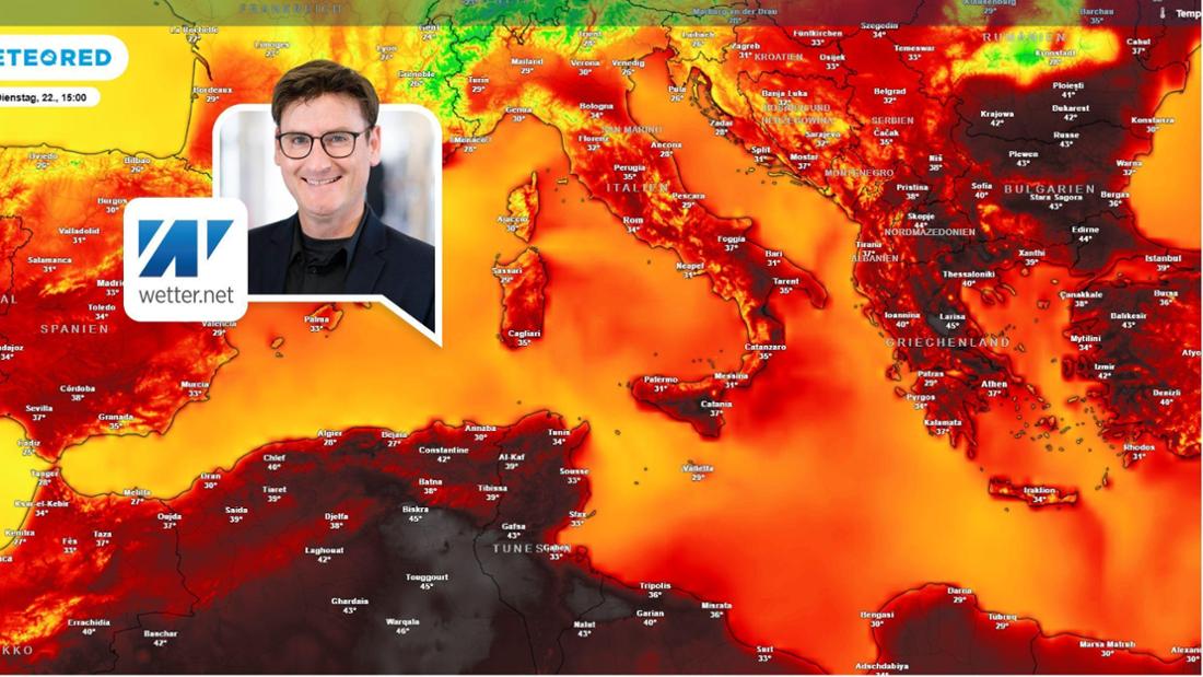 Die Wetterkarte zeigt die Temperaturen am Dienstag (22. Juli).