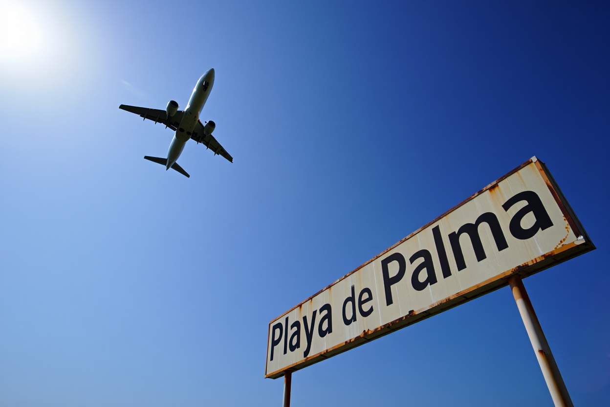 Flugzeug über dem Schild von Palma