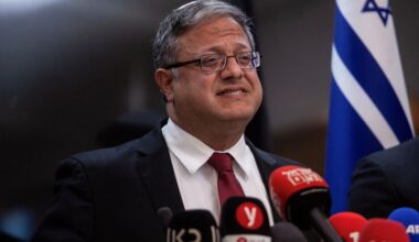 FILE PHOTO: Israeli National Security Minister and head of Jewish Power party, Itamar Ben-Gvir, gives a statement to members of the press, ahead of a possible ceasefire between Israel and Hamas, in Jerusalem