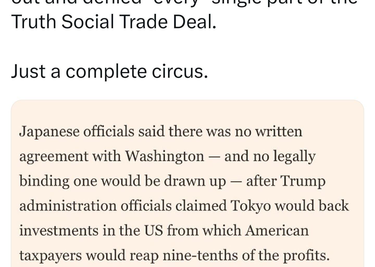 There is no trade agreement with Japan!