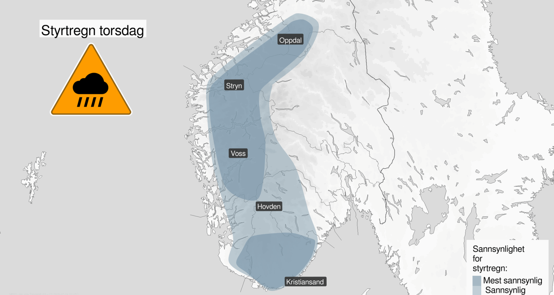 Advarer om svært kraftig styrtregn