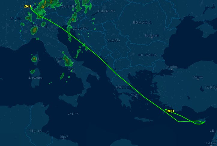 Der Airbus A320 flog nach Rhodos und wieder zurück nach Zürich. Der Airbus A320 flog nach Rhodos und wieder zurück nach Zürich.
