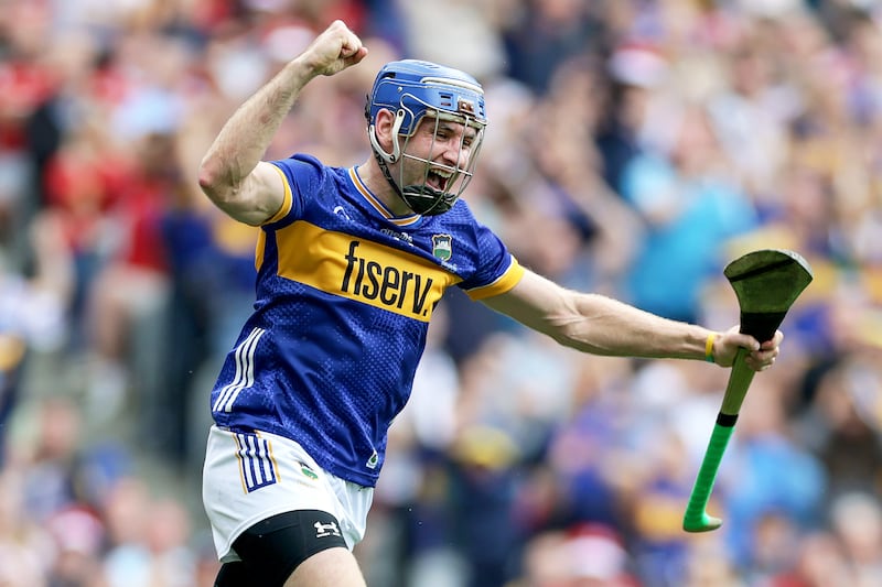 Tipperary's John McGrath celebrates scoring a goal. Photograph: Laszlo Geczo/Inpho
