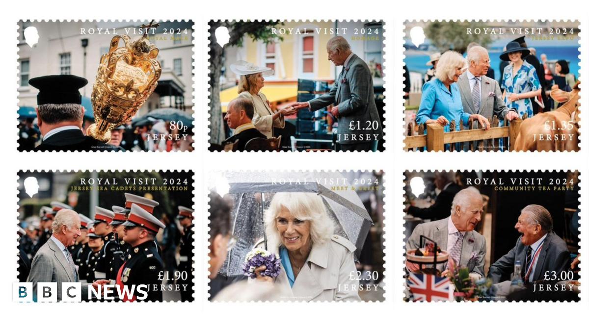 A picture of the stamps that are to be released. There is 6 Images, 3 images on 2 rows each. They are all titled Royal Visit 2024