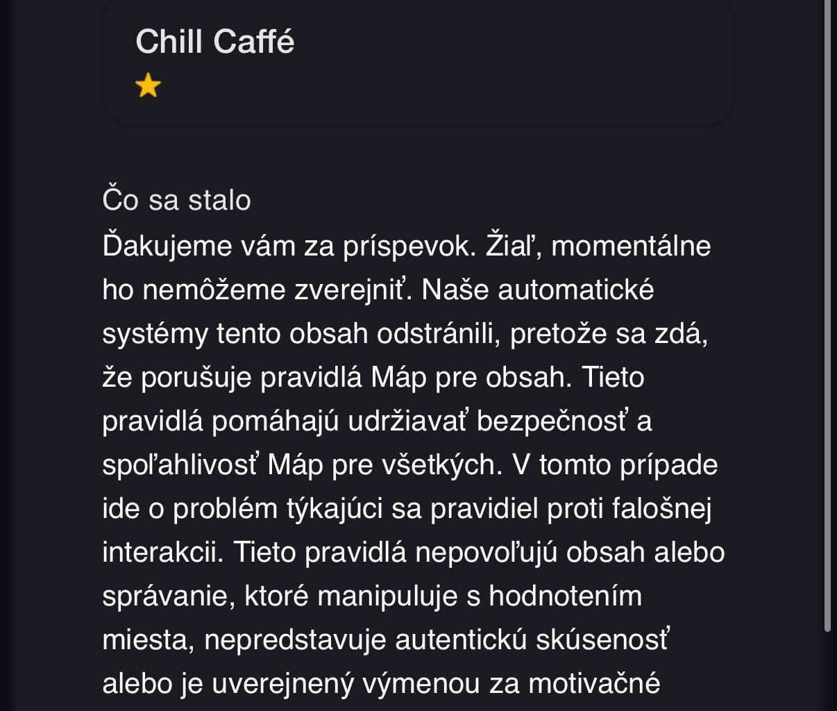 Google sťahuje recenzie z Chill Caffe (povinný tip)
