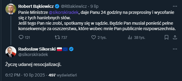 Sikorski składa życzenia Bąkiewiczowi