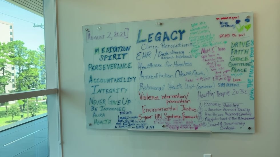 Michelle Taylor's whiteboard at Shelby County Health Department